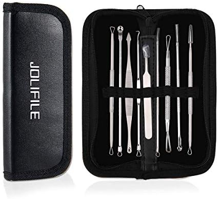 Pimple Popper Tool Kit,JOLIFILE 9-PCS Blackhead Remover Tools with Acne Tweezer,Whitehead Extractor for Face Nose Care