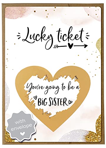 Joli Coon Pregnancy Announcement Scratch Card - You’re Going to Be a Big Sister - Baby Reveal Card with Envelope - Big Sister Gift Idea