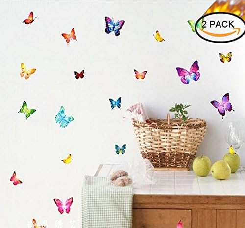 2 PACK Butterfly Wall Stickers Art Decal Satin Paper Butterflies Home DIY Decor Removable Wall Decor