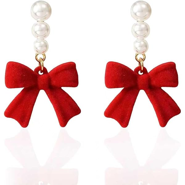 FILMOON Red Bow Stud Earrings For Women - Brass Ribbon Bow Studs, No Gemstone