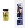FolkArt Gold Assorted Easy to Apply DIY Crafts, Art Supplies with A Metallic Finish Treasure Paint 2 Fl Oz 59 Ml (Pack of 1) & Plaid Nylon Brush Set, 50559 Brown (3-Piece)