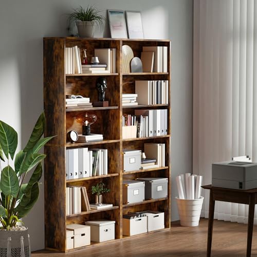 Alma Hogar Librero Minimalista de 6 Compartimentos de Almacenamiento, Estante de Madera para Sala y Oficina, Altura 180 cm (Color Retro)