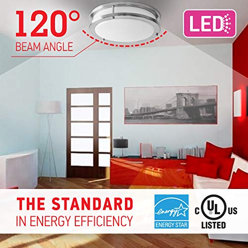 OSTWIN 12-inch Small size LED Ceiling Light Fixture Flush Mount, Dimmable, Round 15 Watt (75W Repl) 5000K Daylight, 1050 Lm, Nickel Finish with Acrylic shade (4 Pack) UL and ENERGY STAR listed