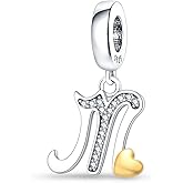Pandach 925 Sterling Silver Alphabet Initial Letters Charms Complete A-Z Solid Silver Cubic Zircons Beads Dangle Pendants for European Bracelets Necklace Women Holiday Gifts