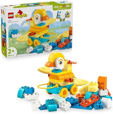 DUPLO Town Tiere auf Rädern 3-in-1-Set - Montessori Spielzeug zum Bauen von Ente, Fisch oder Hund mit Rädern und Ziehgriff - Geschenk für Mädchen und Jungen ab 2 Jahren - 10448