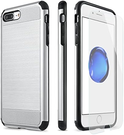 iPhone 7 Plus Case, iPhone 7Plus Case PowerMoxie [MILITARY GRADE] with [Tempered Glass Screen Protector] Heavy Duty Dual Layer Slim Fit Protection Cover for iPhone 7 Plus (Silver)