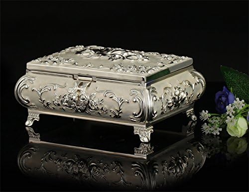 Ornate Antique Finish Rectangular Trinket Jewelry Box , silver jewelry box