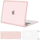 MOSISO Compatible with MacBook Air 13 inch Case 2022-2018 Release A2337 M1 A2179 A1932, Anti-Cracking Heavy Duty Plastic Hard Shell Case with TPU Bumper&Keyboard Cover&Screen Film, Pink