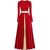 ELLYDOOR Women's Praise Dance Dress Metallic Waistband Long Swing Liturgical Worship Church Robe Dress Lyrical Dancewear