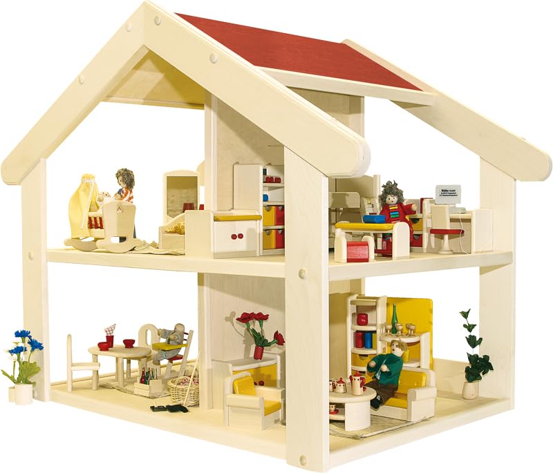 Rülke Holzspielzeug 23181 Mini Doll House, Wood Colour, Red