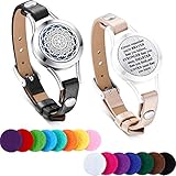 TOODOO 1 Pieces Essential Oil Diffuser Bracelet Aromatherapy Oil Bracelet Locket Bracelet with 2 Leather Bands and 15 Color Pads, Girls Women Jewelry Gift Set (Flower A)