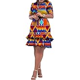 BAZINRICHE African Dresses for Women Bazin Riche Ankara Clothing Short Sleeve Dress Wax Print