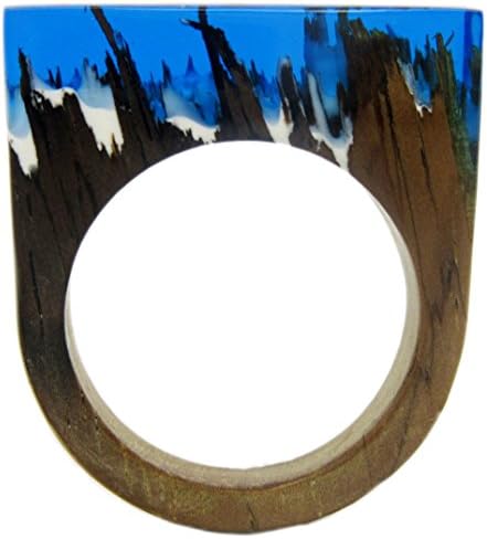 Boosin Handmade Wooden Rings Mystery Blue Underwater World Resin Jewelry for Men