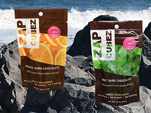 ZAP CUBEZ Caffeinated Mints-combo pack (Orange and Mint Chocolate) - Powerful 50mg of Caffeine in each cube- Caffeinated energy chews- Caffeinated Candy-chocolate energy-multi flavored caffeine mints