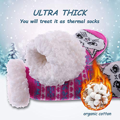 LANLEO Boys Girls Cute Animal Slipper Socks Fuzzy Soft Warm Thick Fleece Lined Winter Socks Kids Toddlers Christmas Stockings Cat,5-8 Year Old