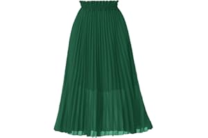 GOOBGS Women's Pleated A-Line High Waist Swing Flare Midi Skirt