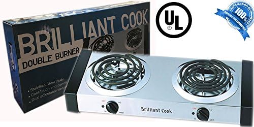 Stainless Steel Electrical Double Burner 1500-Watts UL Approved Hot Plate Black Double Counter Burner