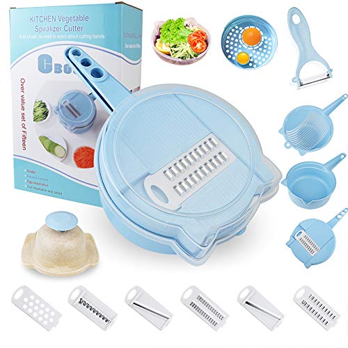 Vegetable Mandoline Slicer,Carry360 15 in 1 Veggie Spiralizer Cutter and Shredder- Wheat Straw Materials Multipurpose Julienne Grater with Guard for Fruit,Low Carb/Paleo/Gluten-Free Meals