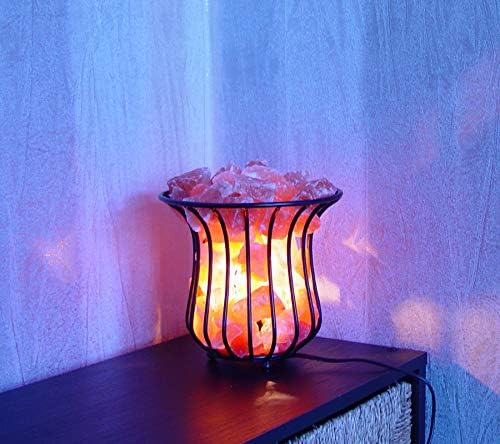 Salt Lamp Fire Bowl Himalayan Metal Basket 3 to 4kg Chunks Salt Crystal Healing Night Light Exclusive Design Quality. Included UK 3 Pin Plug 15 Watt Bulb.