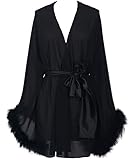 Feather Sleeve Short Bridal Robe with Sash Short Sexy Night Gown Pajamas