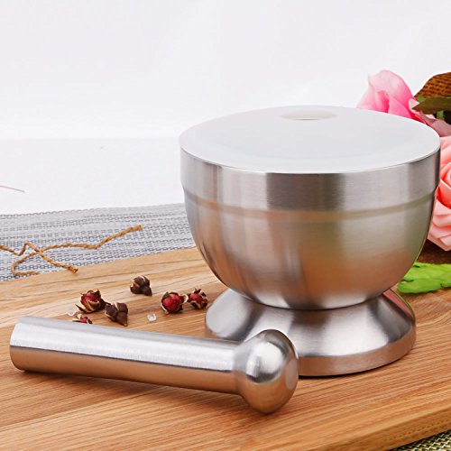 Mortar and Pestle Set with Cover for Crushing Grinding Ergonomic Design with Anti Slip Base and Comfy Grip Spice Grinder - Thumbnail 6