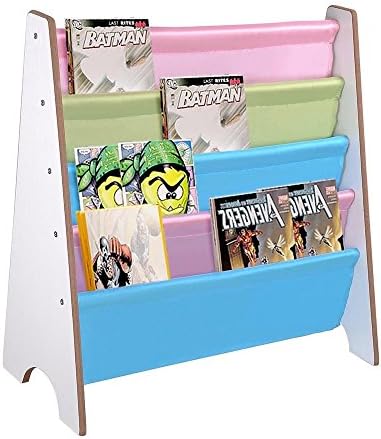 IsEasy Kids Bookshelf, Wooden Children's Sling Bookcases Book Storage Rack Colourful Organizer Display Holder for Girl &Boy