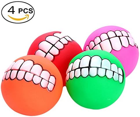 Cheerpet 4 Pack Durable Rubber Dog Toy Chew toys Ball Interactive Squeak Training Playing Pet Toy Balls for Small,Medium and Large Dogs