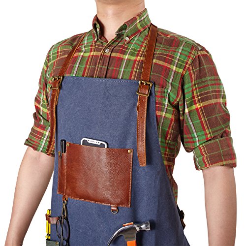 image for ZOMCHAIN Waxed Canvas Work Apron with Tool Pockets Fully Adjustable, L