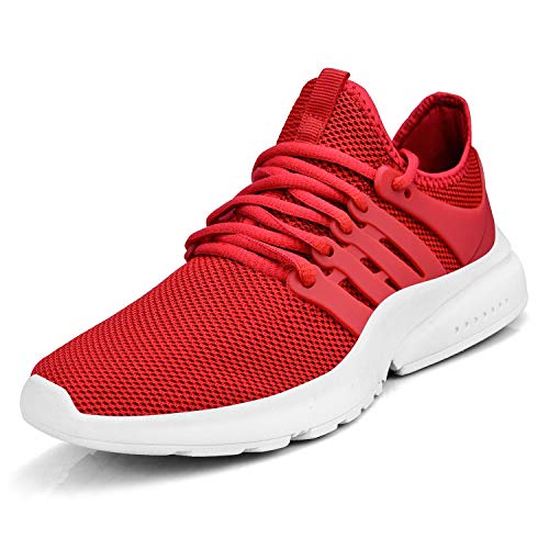 domirica Men's Sneakers Breathable Lightweight Sport Shoes Red/White 8 M US