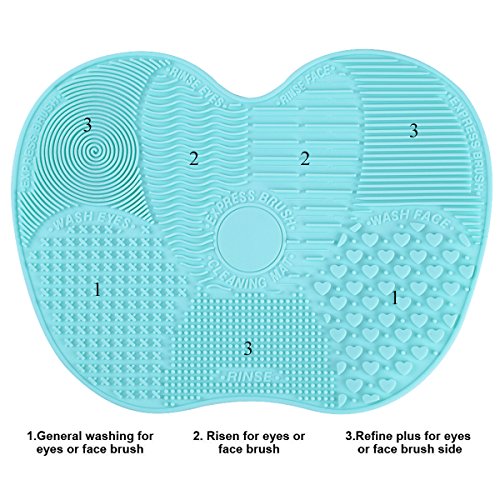 LYNN Silicone Makeup Brush Cleaning Mat, Makeup Brush Cleaner,Makeup Brush Cleaner Pad,Cosmetic Brush Cleaning Mat Portable Washing Tool Scrubber with Suction Cup(Mint Green) (Mint Green-Big Size)