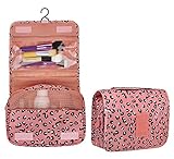 Perchedl Large-capacity Multi-function Portable Travel Cosmetic Bag, Waterproof Hanging Storage Bag, Unisex, Lightweight, Stylish, Hook and Multiple Compartments (Khaki leopard)