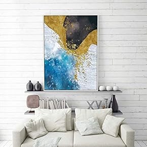 Framed Canvas Home Artwork Decoration Golden Abstract Style Canvas Wall Art for Living Room, Bedroom - 16x24 inches