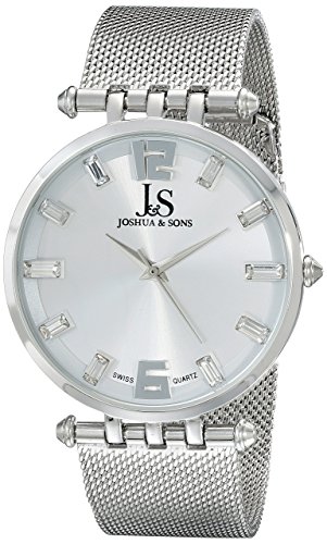 Joshua & Sons Men's JS90SS Silver Swiss Quartz Watch with Silver Dial and Silver Mesh Bracelet
