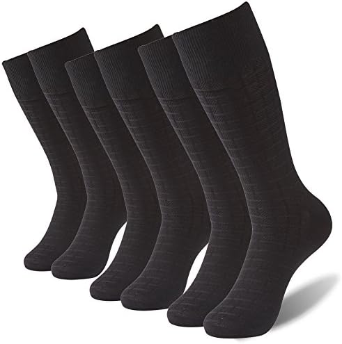 Breathable Casual Socks,Mens Comfy Fresh Mesh Black Plaid Design Luxury Mercerized Cotton Suit Leather Shoes Fitness Mid Calf Formal Socks Vive Bears 3 Pairs