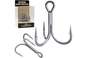 LURELINK Fishing-Treble-Hooks-5X-Extra-Strong-Heavy-Duty Ultra Anti-Rust Bulk Hooks for Saltwater and Freshwater Fishing Sizes 5/0 to #8