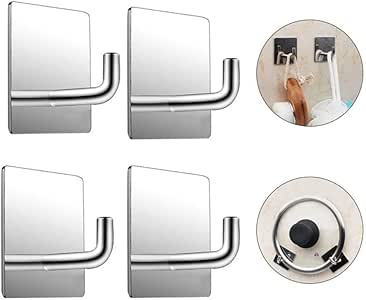 Ganchos adhesivos 3M,4 pcs acero inoxidable, autoadhesivos