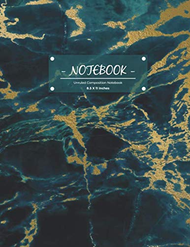 Notebook: Unruled Composition Notebook, Green Marble and Blue Gold Inlay Marble Notebook, Journal, Diary Blank Pages (8.5 x 11 inches)