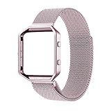 Fitbit Blaze Accessory Band,Large(6.3-9.1 in),Oitom Frame Housing+Milanese loop stainless steel Bracelet Strap for Fitbit Blaze Smart Fitness Watch (Sakura Pink Frame+Loop)