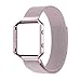 Fitbit Blaze Accessory Band,Large(6.3-9.1 in),Oitom Frame Housing+Milanese loop stainless steel Bracelet Strap for Fitbit Blaze Smart Fitness Watch (Sakura Pink Frame+Loop)