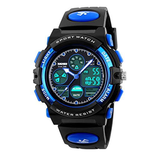 Students LED Sport Watch Multi Function Digital 50M Waterproof Kids Electronic Quartz Outdoor Digital Watches Blue