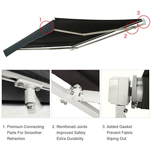 Diensweek 12'x8' Patio Awning Retractable Manual Commercial Grade