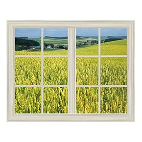 Ripe Yellow Wheat Field Window View Mural Wall Sticker - 24"x32"