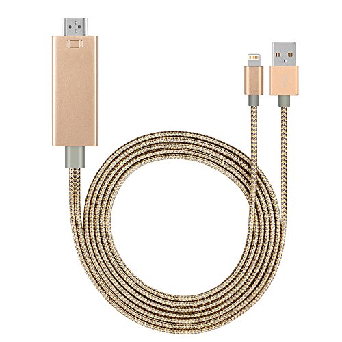 Click Here to See More Images MOSTOP Lightning to HDMI Cable Support iOS Lightning 8 pin to HD 1080P HDTV Video Cord - Plug & Play for iPhone 7 / 7 Plus, iPhone / 6 / 6 Plus, iPad Mini 4 / 3 / 2 / Air 2 / Pro(gold)
