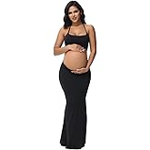 JustVH Women's Maternity Cut Out Backless Bodycon Dress Halter Maxi Photography Pregnancy Dress for Photoshoot Baby Shower
