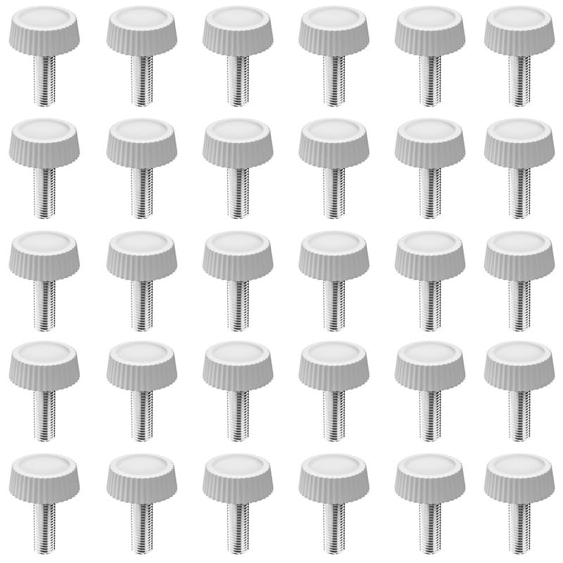 30Pcs Flat Knurled Thumb Screws for M6,Carbon Steel Hand Bolts,White Metric Male Thread Grip Knobs,25mm Knurled Thumb Screws,Fasteners for Furniture
