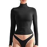 eoeoo Women's Basic Turtleneck Long Sleeve Tee Shirts Casual Double Layering Going Out Slim Fit Stretchy Tops