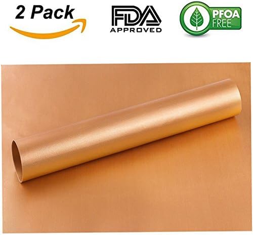 HiSayee Grill Mat Set of 2 Heavy Duty Non-stick BBQ Baking Mats, 15.75 x 13 Inch (Golden) （2 Pack）