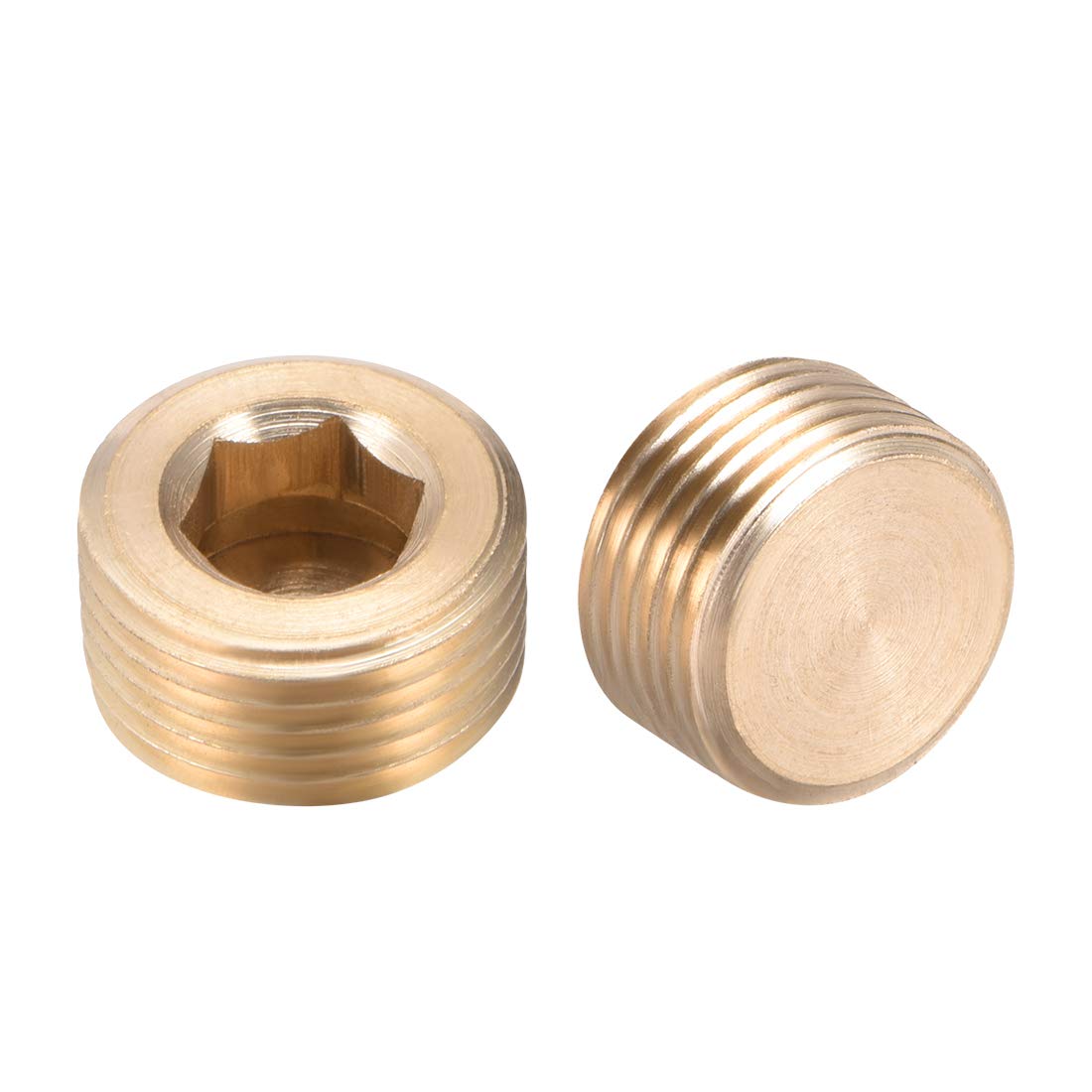 sourcing map Brass Hex Socket Pipe Fitting, G3/8 Male Thread Hose Adapter Connector, for Garden Pipe Pneumatic Solenoid Valve, 2Pcs