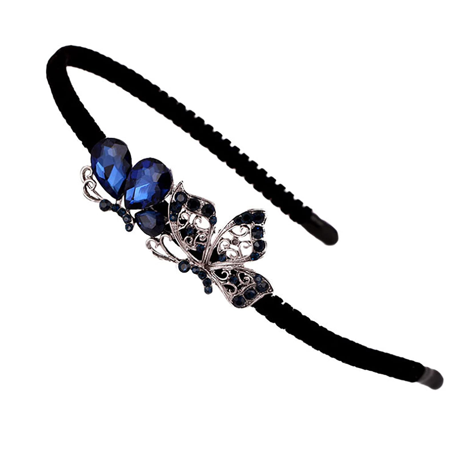 Crystal Flower Butterfly Hair Hoop Rhinestone Pearl Headband 1920s French Hair Band Vintage Velvet Hair styling Headpiece Accessories for Women(Black D)