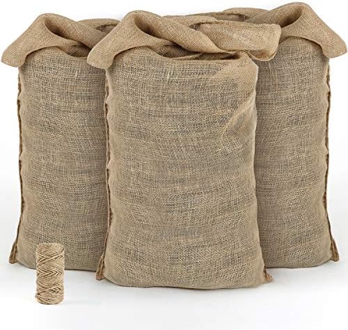 Norjews Natural Hessian Jute Sacks Pack of 3 (135 x 65cm), Hessian Bags Made of Tearproof Jute Fabric - Potatoes, Vegetables, Burlap Sack, Bonus 4mm x 20m Jute Twine
